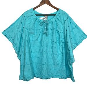 Catherines Blouse Top Women Size 2X Green Cotton Pullover Lined Crochet‎
